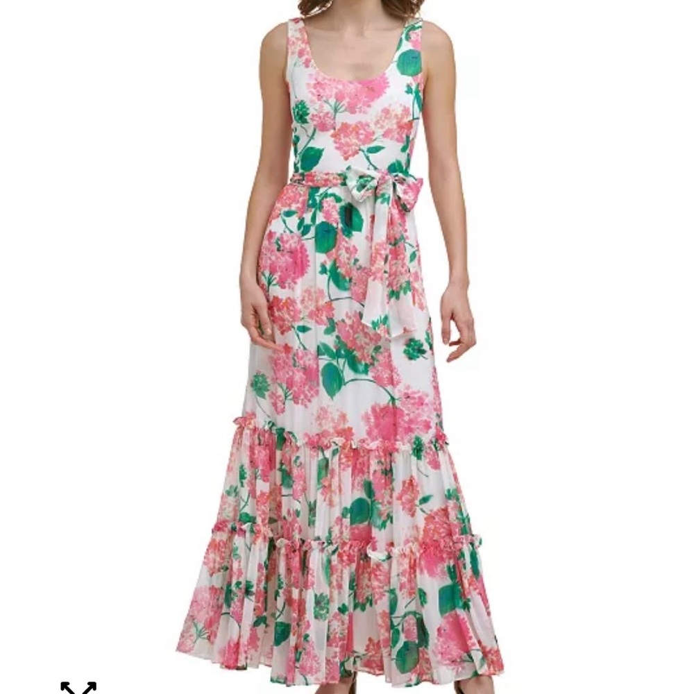 Calvin Klein White Maxi Dress with Pink & Green Floral Print